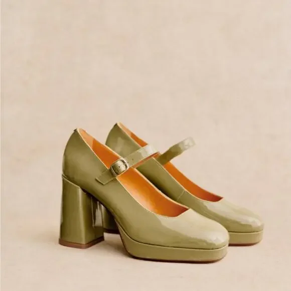 Sezane Georgia High Mary Janes Polished Pistachio Green Patent FR 39 US 8 - Picture 2 of 12